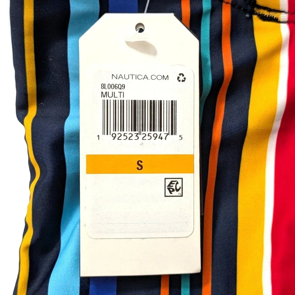 Nautica Womens Slimming Lace Up One Piece Swimsuit Multicolor‎ Stripe Small NWT